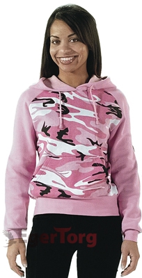 Пуловер женский розовый камуфляж \ 1068 WOMENS RAGLAN 2-TONE HOODED SWEAT TOPS (1)