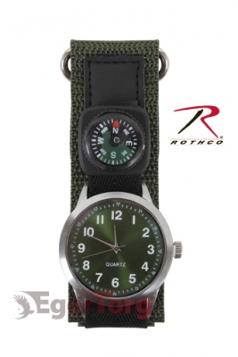 Часы с компасом оливковые  -  4340 ROTHCO WATCH WITH COMPASS-OLIVE DRAB