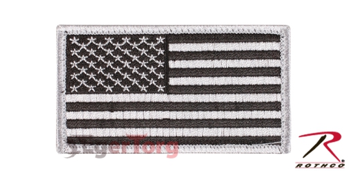 Нашивка флаг США  -  17781 SILVER  -  BLACK AMERICAN FLAG PATCH WITH HOOK AND LOOP