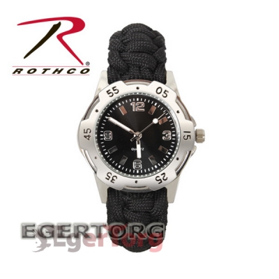 Часы на черном паракорд-браслете  -  4253 ROTHCO PARACORD BRACELET WATCH - BLACK
